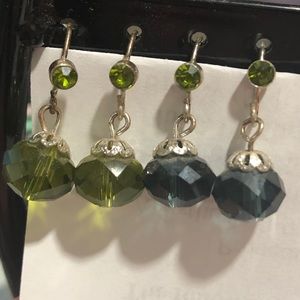 Green and Blue Gem Dangling Earrings (2 pair)